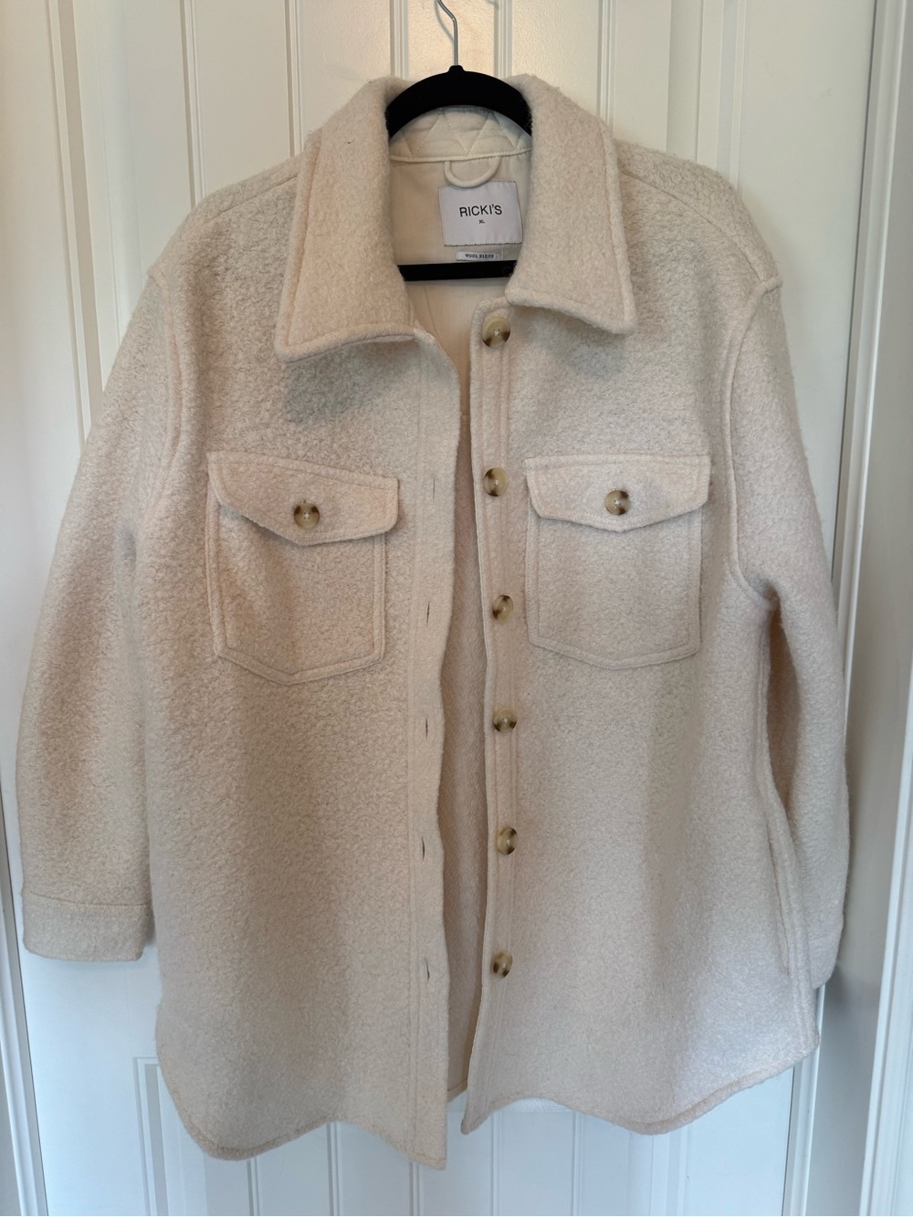 Size XL, Ricki's Cream Oversized Wool Blend Button-Up Shacket